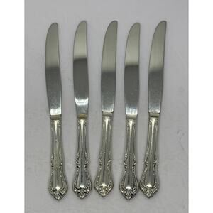 Wm A Rogers Oneida 5 Silver Overlaid Chalice Harmony Vintage Dinner Knives 9”